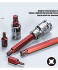 Top Tier 40 Piece Torx Star Spline Hex Socket Bit Set For Your Garage Kit. Precision Screwdriver Bits For Auto Repair And Engine Oil Changes. Professional Grade Heavy Duty Socket Tools To Fix Cars Fast Without Breaking A Sweat. - Torx bit set with red bits and steel socket adapter