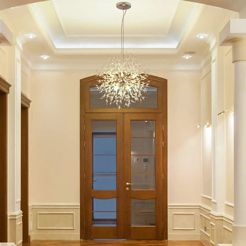 Lit Modern Firework Dandelion Sputnik Chandelier With 8 Lights Crystal Chrome Pendant Lighting in hallway