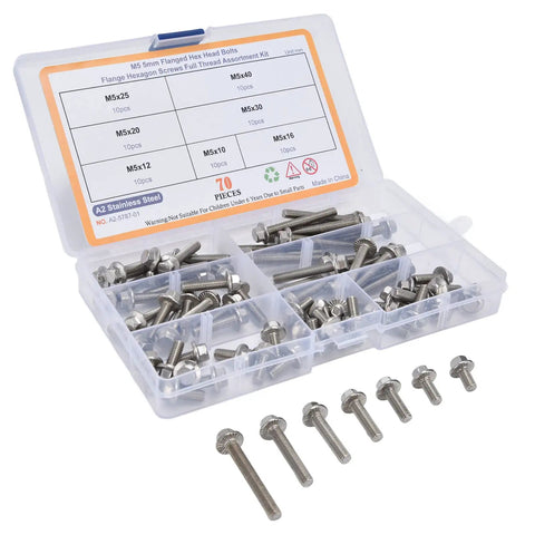 70 Piece M5 Stainless Steel Bolts Kit With 7 Lengths 10 12 16 20 25 30 40 Millimeters Hex Socket Head Cap Flange Fasteners For Home Appliance Repair And Workshop Projects in organizer case