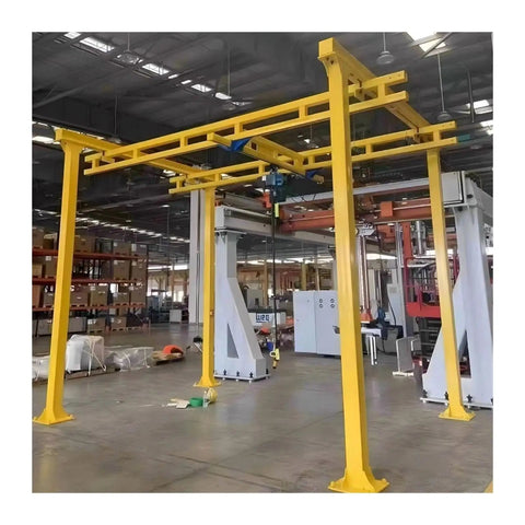 Heavy Duty Freestanding Suspension Bridge Overhead Crane System For Garage 1 Ton 500Kg, yellow steel frame for lifting.