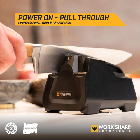 Fully Guided Electric Kitchen Knife Sharpener With Quick Button Push For Even Angles Fast And Easy Drawer Friendly Keeps Dull Knives Razor Sharp For Cookouts And BBQs Makes Kitchen Prep A Breeze