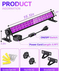 Two Pack 36W Black Light Bar Kit with plug and switch, 5ft cord, includes screws, nuts, and brackets for UV glow lighting.