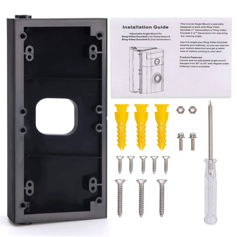 Adjustable 30 To 55 Degree Doorbell Angle Mount For Video Doorbells 2 3 3 Plus 4 Battery Doorbell Plus Pro 2023 2024 Release Slick Wedge Kit Camera Mount Bracket For Apartment Easy Install with screws and screwdriver