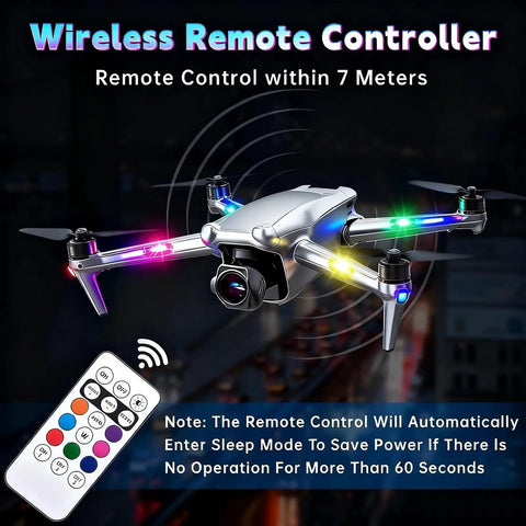 Drone with Hella Bright 4 Lamp Wireless LED Warning Strobe Lights With Remote Control 8 color modes, flying indoors.