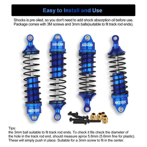 One Tenth Scale RC Car Front And Rear Shock Absorber Set For Beefed Up Four Wheel Drive 4x4 RC Trucks Upgrade Replacement Parts Blue 5862 Compatible With Slash Rustler Stampede And More