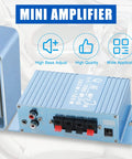Mini Car Audio Amplifier With Bass Boost And Volume Knobs, 2 Channel Hi Fi Stereo Receiver, 40W Output, DC 12V-15V, Compact Power Amp