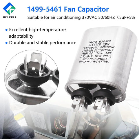 Fan Capacitor 7.5uF 5 Percent 370 To 450 VAC 50 To 60 Hz Replacement Part For Coleman RV Air Conditioners 1499 5461 Compatible