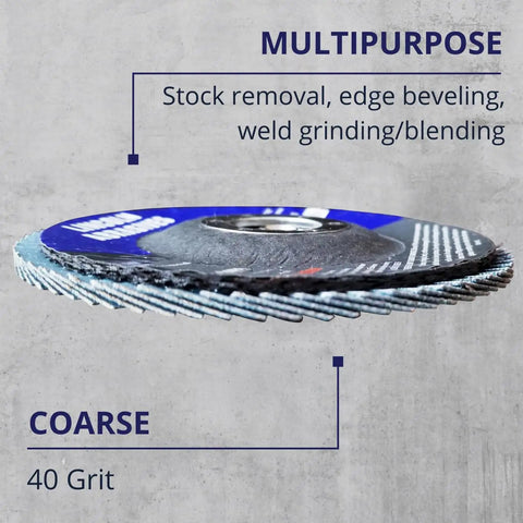 50 Pack 4.5 Inch Seven Eighths Inch Arbor Flap Discs 40 Grit T29 Curved Sanding Discs for Heavy Duty Rust Paint Removal and Surface Prep Self Sharpening Carbon Steel Grit Meets EN 12413