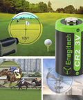 Solid As A Rock Cr2 Lithium Batteries 3V Non Rechargeable Cells on golf course with rangefinder and battery pack.