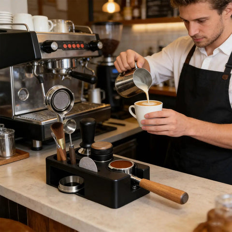 Solid Coffee Tamper Holder Built From Shock Absorbent Abs Material For No Fuss Daily Brewing Portable Countertop Tamping Station with espresso gear.