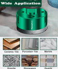 Front view: green Mgtgbao diamond core drill bit, 5/8-11 thread, for dry drilling on porcelain, ceramic, granite, marble
