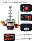 Multi Tier Electric Chocolate Fountain Machine Built From Premium Stainless Steel For House Parties And Hotel Buffets with digital control panel and temperature settings.