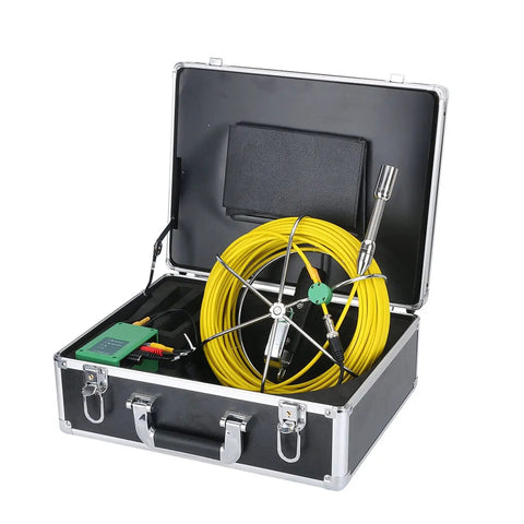 Heavy Duty Industrial Borescope Camera With Dual Lenses And Sweet 7 Inch Monitor For Drain Sewer Pipeline Inspection Plus Ip68 HD video snake in rugged transport case.