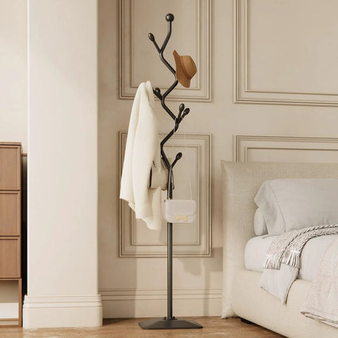 Tree Shaped Coat Rack With Eight Hooks Heavy Duty Freestanding Metal Coat Tree On Cast Iron Base Sturdy Stand for coats and hats