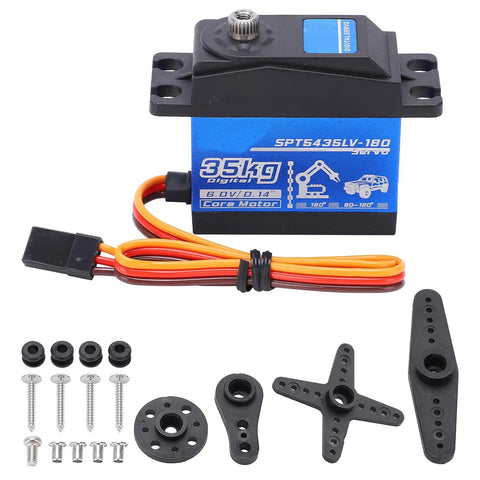 Heavy Duty 35Kg Digital Metal Gear Servo For Rc Cars Aluminum Build with gear options and wired connectors.