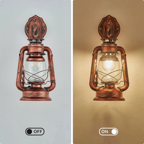 Rustic Wall Sconce Lantern With Glass Lampshade, Warm Red Bronze Iron Fixture For Hallways, Farmhouse Loft Decor, Old Fashion Lantern Style Wall Light That Creates Cozy Ambience And Romantic Glow