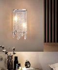 Modern Crystal Wall Sconce With Sparkling Crystal Drops Shade For Living Room Hallway And Bedroom Luxe Chrome Finish Premium K9 Crystal Beads