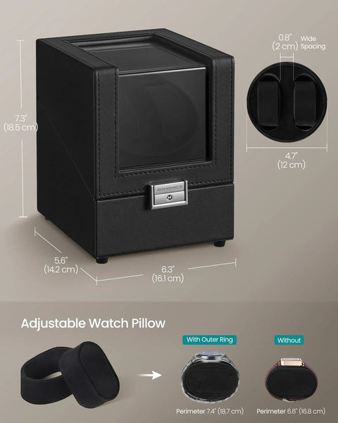 Automatic Double Watch Winder Box With No Fuss Quiet Motor LED Light USB C Powered Adjustable Pillow Locking Case For Automatic Watches 4 Winding Settings Great For Bedroom Or Desk Black