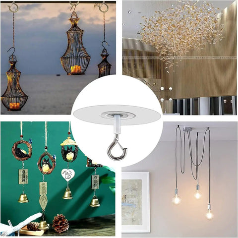 Heavy Duty Peel And Stick Ceiling Hooks Two Pack Rock Solid Grip With Safety Clasp Zero Hassle Install For Hanging Plants Indoor Gear And Home Storage Without Drilling Or Tools displayed with lanterns and decorations.