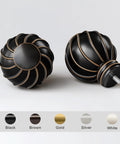 Round textured finials for Black Curtain Rods For Windows 36 To 150 Inches, 7/8 Inch Adjustable Heavy Duty Drapery Rods