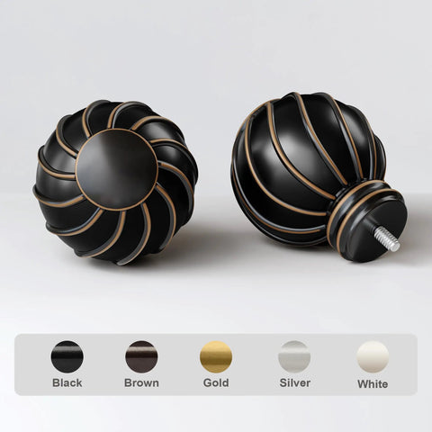 Round textured finials for Black Curtain Rods For Windows 36 To 150 Inches, 7/8 Inch Adjustable Heavy Duty Drapery Rods