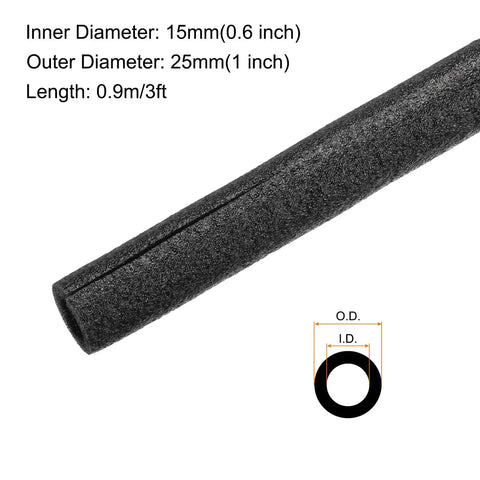 2 Pack Pipe Insulation Foam Tubes 0.6 Inch ID By 1 Inch OD 3 Feet Long Black Keeps Copper Water Lines From Freezing Heat Preservation Foam Sleeves For Cold Weather 15mm X 25mm