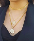 Gold Plated Medallion Coin Necklace For Women 20 Inch 18K Gold Plated Chain With 2 Inch Extender Minimalist Round Disk Pendant