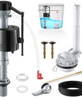 Turn Around Your Leaky Tank Fast With This 3 Inch Adjustable Flush Valve Kit Featuring Flapper Fill Valve Front Handle And Tough Gaskets For No Sweat Home Plumbing Fixes components arranged for easy viewing.