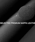 Close-up of selected premium Nappa leather texture for Kickass Double Duty Armrest Pad For Tesla Cybertruck Console.