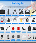 Packing list of 50 In 1 Action Camera Accessory Kit Compatible With GoPro Hero 12 11 10 9 DJI Osmo Action Insta360 X3 X2 GO 3 SJCAM