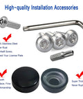Stainless Steel License Plate Screws Kit For Car With Anti Theft Hardware M6 25mm 1 Quarter Inch Black Caps Bolts Nuts Fasteners Includes Anti Theft Screwdrivers Rust Proof, with screws, driver, and caps displayed.