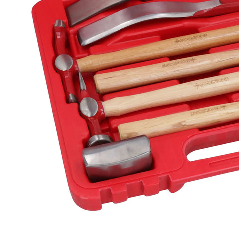 9 Piece Panel Beating Set For Auto Body Dent Repair With Hickory Handle Hammers And Dollies In A Blow Mold Case Pro Grade Heavy Duty Kit