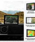 Tread 2 Overland Edition Off-Road GPS Navigator for tough terrain mounted on dashboard, displaying navigation maps on 8-inch screen.