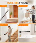 Rock Solid 3 Foot Adjustable Pipe Handrail For Indoor Outdoor Stairs Heavy Duty Wall Mounted Metal Safety Grab Bar Supporting 440 Lbs with various installations.
