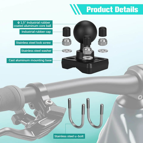 Double U Bolt 1.5 Inch Mount Base For Rails 0.75 To 1.21 Inch Diameter Compatible With C Size 1.5 Inch Double Socket Arm