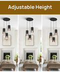 Black Industrial Kitchen Island Pendant Light With Black Glass Shade 3 E26 Bulbs in living room with adjustable height