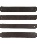 Set Of Four Full Grain Leather Drawer Handles Handmade In Bourbon Brown With Pre Made Holes For Easy Installation Durable And Stylish Furniture Hardware For Dressers Armoires And Cabinets Ideal For DIY Renovations, top view showing pre-made holes.