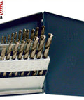 Hardcore Cobalt Steel Jobber Length Drill Bit Set With Metal Case Gold Oxide Finish 135 Degree Split Point Inch Sizes