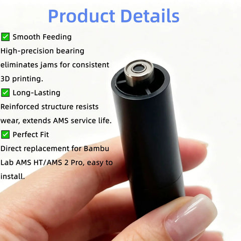 Driven Support Shaft Assembly Replacement for Bambu Lab Filament System held in hand showing product features