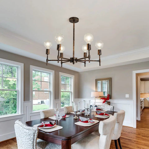 Six Light Bronze Sputnik Chandelier With Industrial Modern Matte Finish Semi Flush Mount Ceiling Light Fixture in dining room