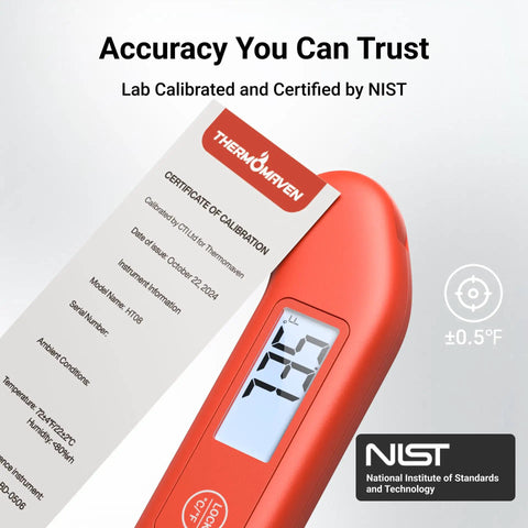 NIST Certified Digital Meat Thermometer With 0.5 F Accuracy For Instant Read And Pro Grade Grilling And Cooking Waterproof Display