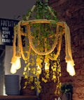 Hemp Rope Six Light Hanging Pendant Ceiling Light Fixture, dope industrial vintage rustic chandelier in dining area decor