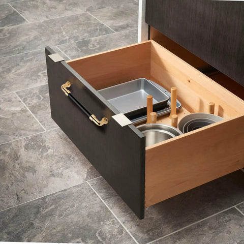 Open drawer with 12 Pack 5 Inch Arch Cabinet Pulls In Gold And Black Zinc Alloy And Aluminum Handles For Cabinets And Drawers Dope Look