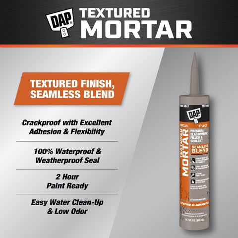 Textured Mortar Filler And Sealant For Exterior And Interior Concrete, Premium Elastomeric Latex, Gray, 10.1 Oz tube