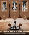 Pro Level Router Plane Kit Featuring Swappable Straight And Forty Five Degree Blades, depth gauge with adjustable 30mm feature.