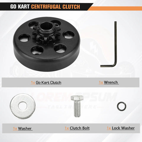 Go Kart Clutch Ten Tooth Centrifugal Clutch Three Quarter Inch Bore For 40 41 420 Chain, bolts, wrench, washers