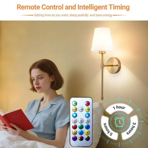 Peel And Stick Wireless Wall Sconces Set Of Two Battery Operated LED Lights With 10000mAh Battery, remote control, timer.