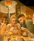 Patio Heater Reflector Shield For Outdoor Propane Heaters And Indoor Heat Lamps, group enjoying warmth in cozy setting