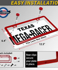 Slim Red License Plate Frames 2 Pack, Rust Free Stainless Steel, Street Legal Front And Rear Car Tag Holders With Screw Caps