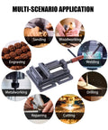 Top Tier Heavy Duty Bench Vise For Woodworking And Metal Jobs in multi-scenario application for sanding, welding, and drilling.